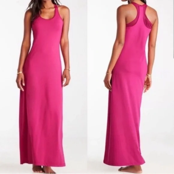 Fabletics Maxi Dress Racerback Mesh Size Small Blue Pink - Picture 4 of 15